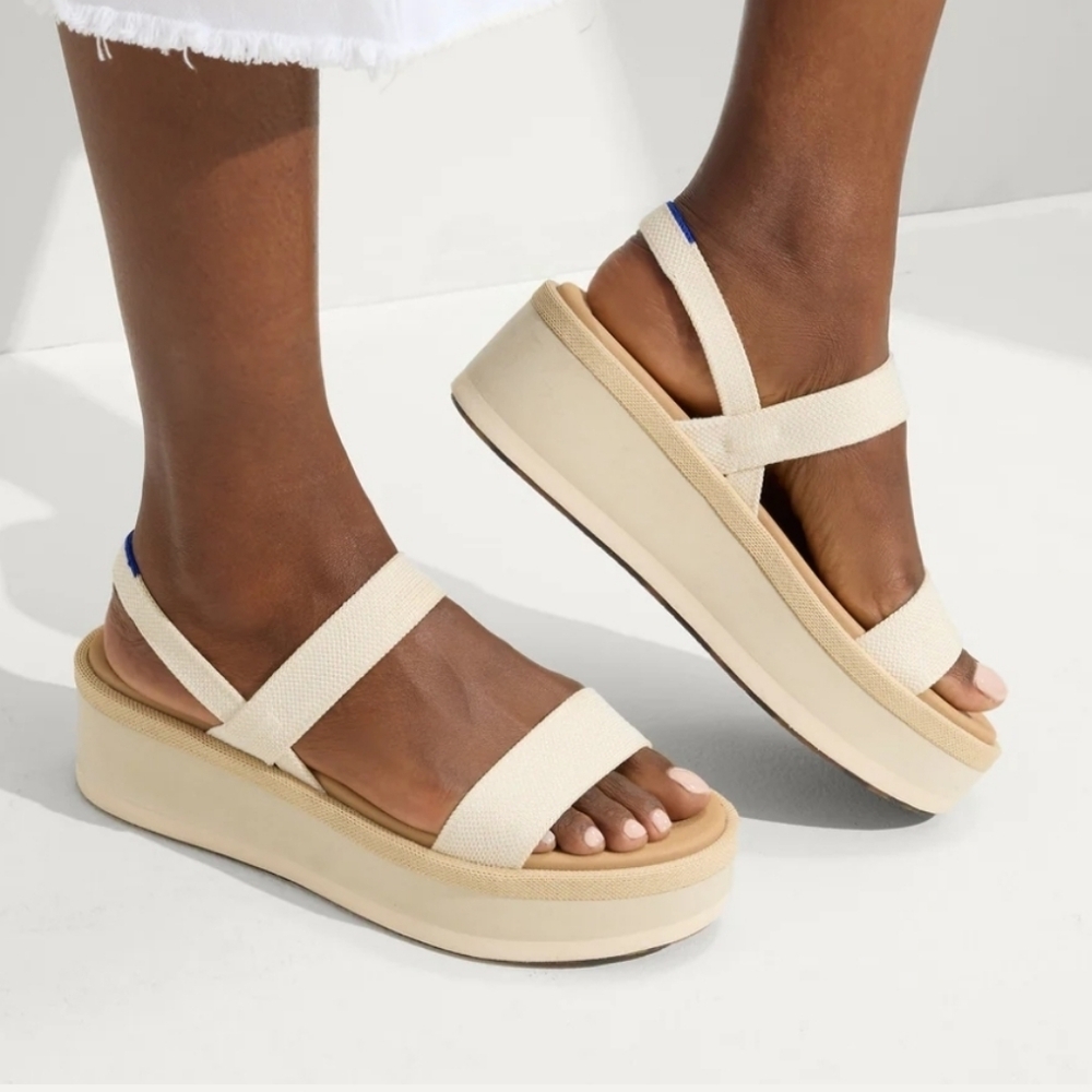 Rothy's Salt The Lightweight Wedge Sandal Cream and Tan Platform Sandals Sz 10 - Picture 2 of 16